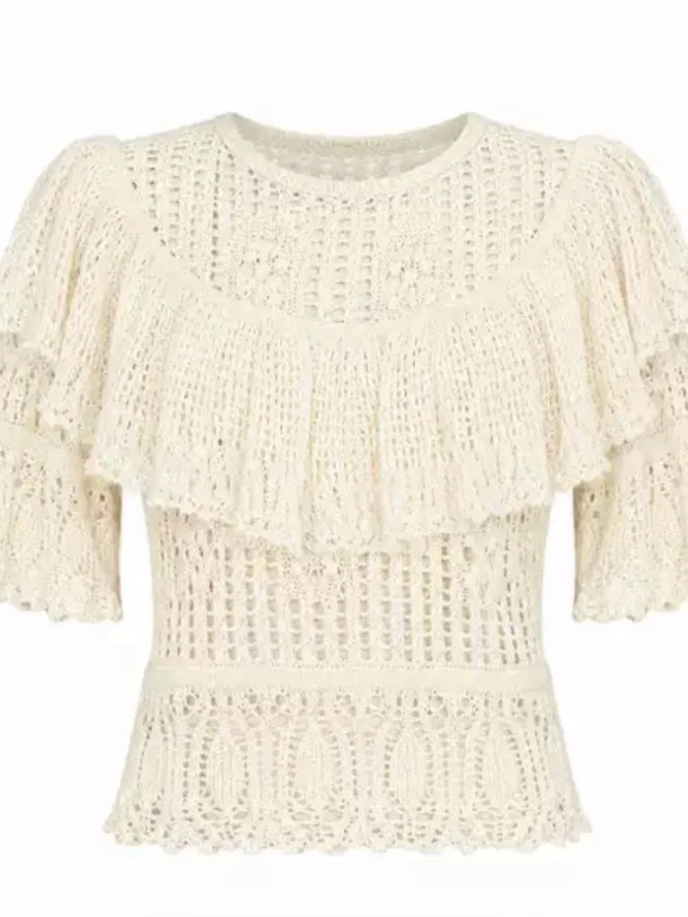 Zara Women’s Cream Crochet Ruffle Knit Top/ size small